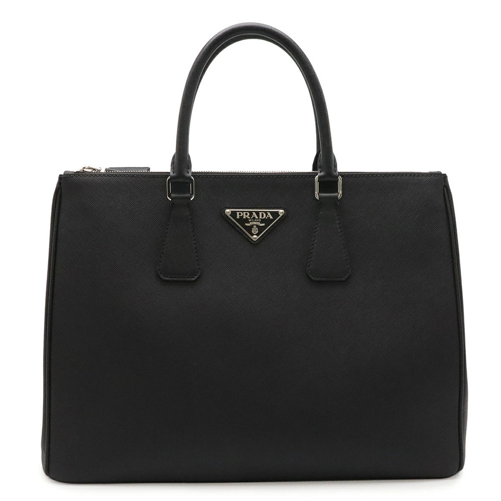 Prada Triangle Saffiano Leather Business Bag Briefcase Black Nero Black Strap